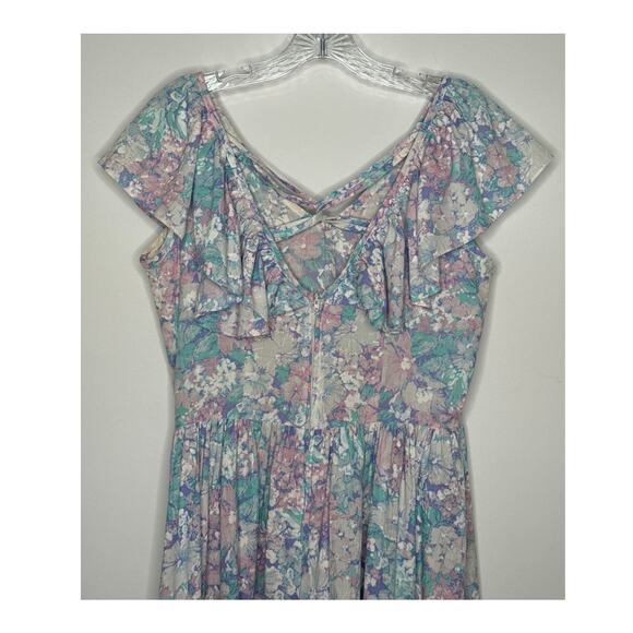 Vintage Lerner Pastel Floral Ruffle Midi Dress Made in USA cottagecore medium - Picture 7 of 14